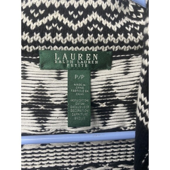 RALPH LAUREN Petites Black White Tribal Knit Open Sweater Vest SZ PP Small - Picture 7 of 9